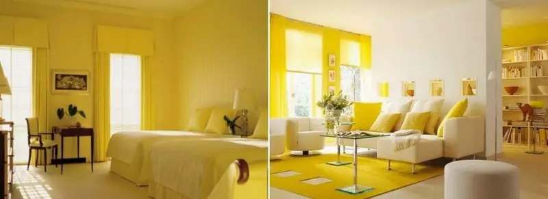 Dzeltenās tapetes: Foto interjerā, zelta sienām, grāmatu, krāsas, blondīne, kādas krāsas mēbeles ir piemērots dzeltenajam fonam, video