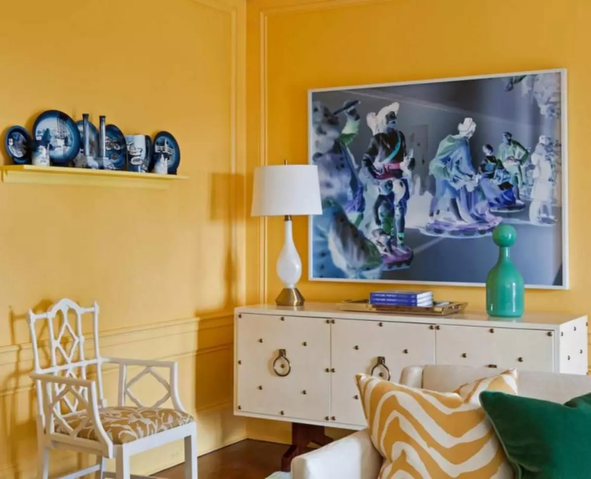 Gelbe Tapeten: Foto im Inneren, golden für Wände, Buch, Farben, Blondine, Welche Farbmöbel passen auf gelbe Tapete, Video