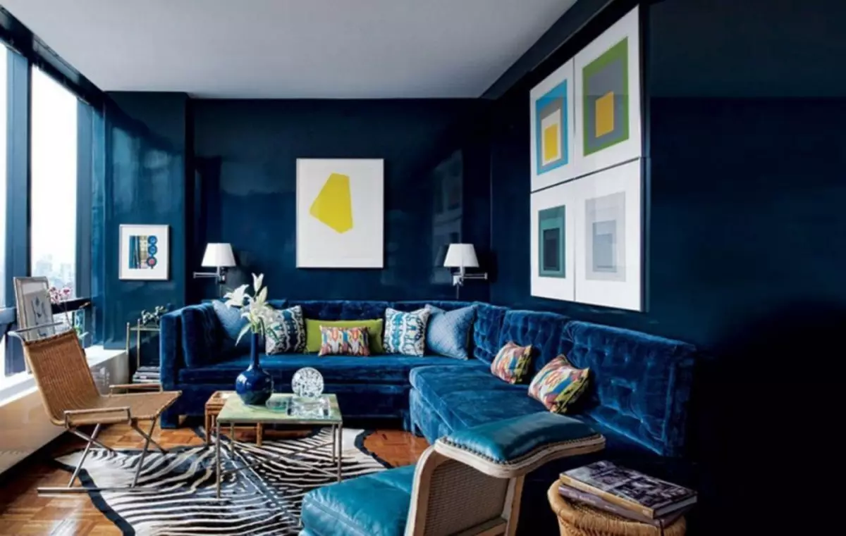 Blauwe behang: foto voor muren, in het interieur, donkere kleur, witte achtergrond, kamer met goud, zwart met bloemen, grijs, blauw, groen, video