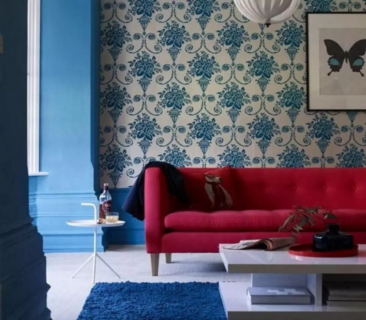 Niebieska tapeta: zdjęcie dla ścian, we wnętrzu, ciemny kolor, białe tło, pokój ze złotem, czarny z kwiatami, szary, niebieski, zielony, wideo