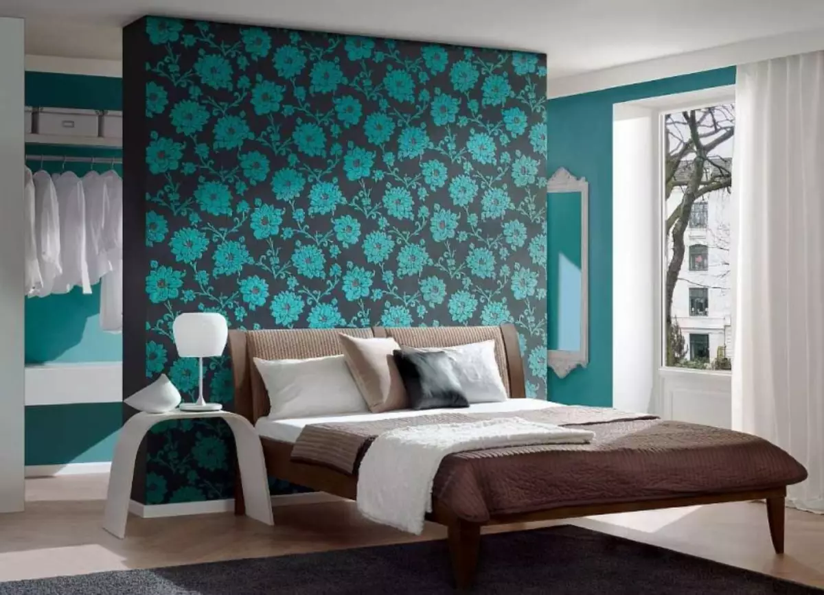 绿松石壁纸：在内部的照片，适用于墙壁颜色，棕色图案，房间，白色绿松石与花朵，卧室，米色，视频