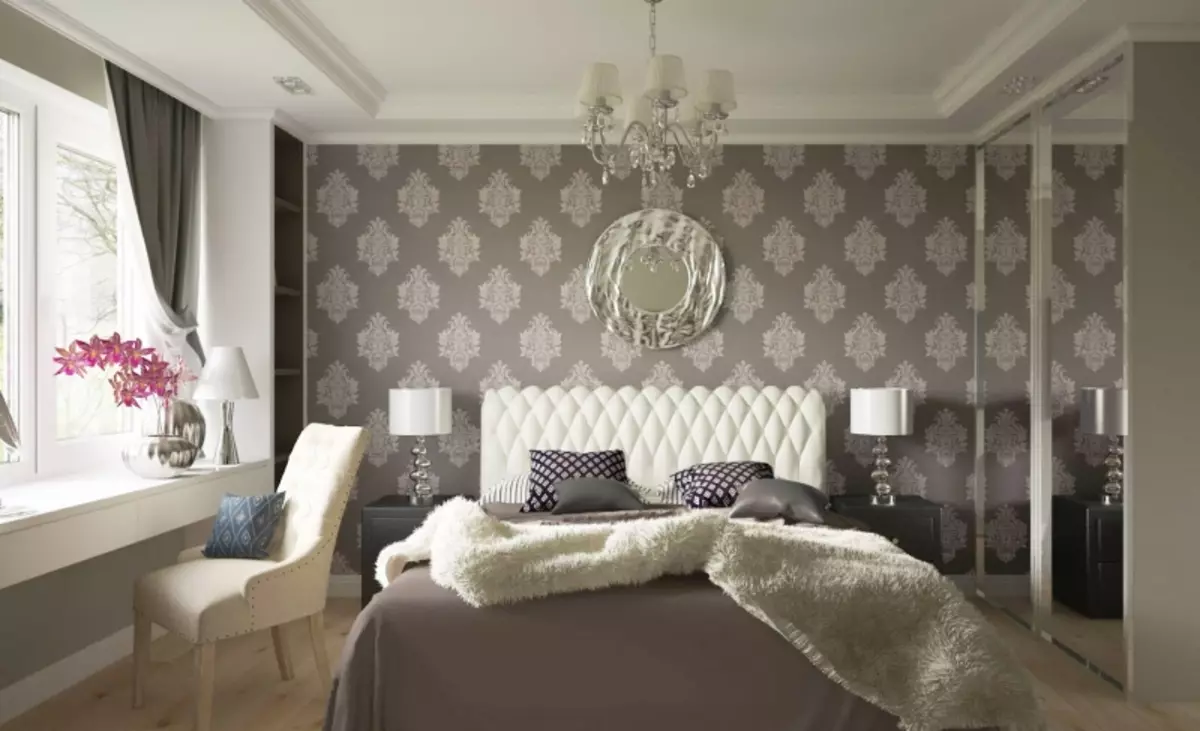 Design de quarto com papel de parede cinza: 70 melhores fotos no interior