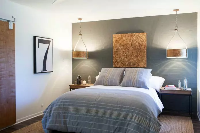Diseño de dormitorio con fondo de pantalla gris: 70 mejores fotos en el interior.