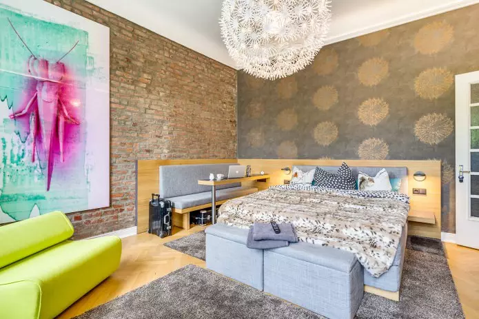 Diseño de pared en el dormitorio: opción de color, opciones de acabado, 130 fotos en el interior