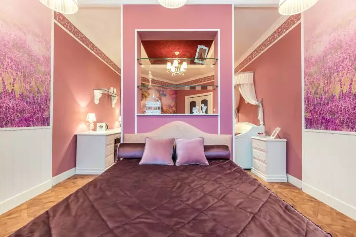 Disseny de parets al dormitori: opcions de color, opcions d'acabat, 130 fotos a l'interior