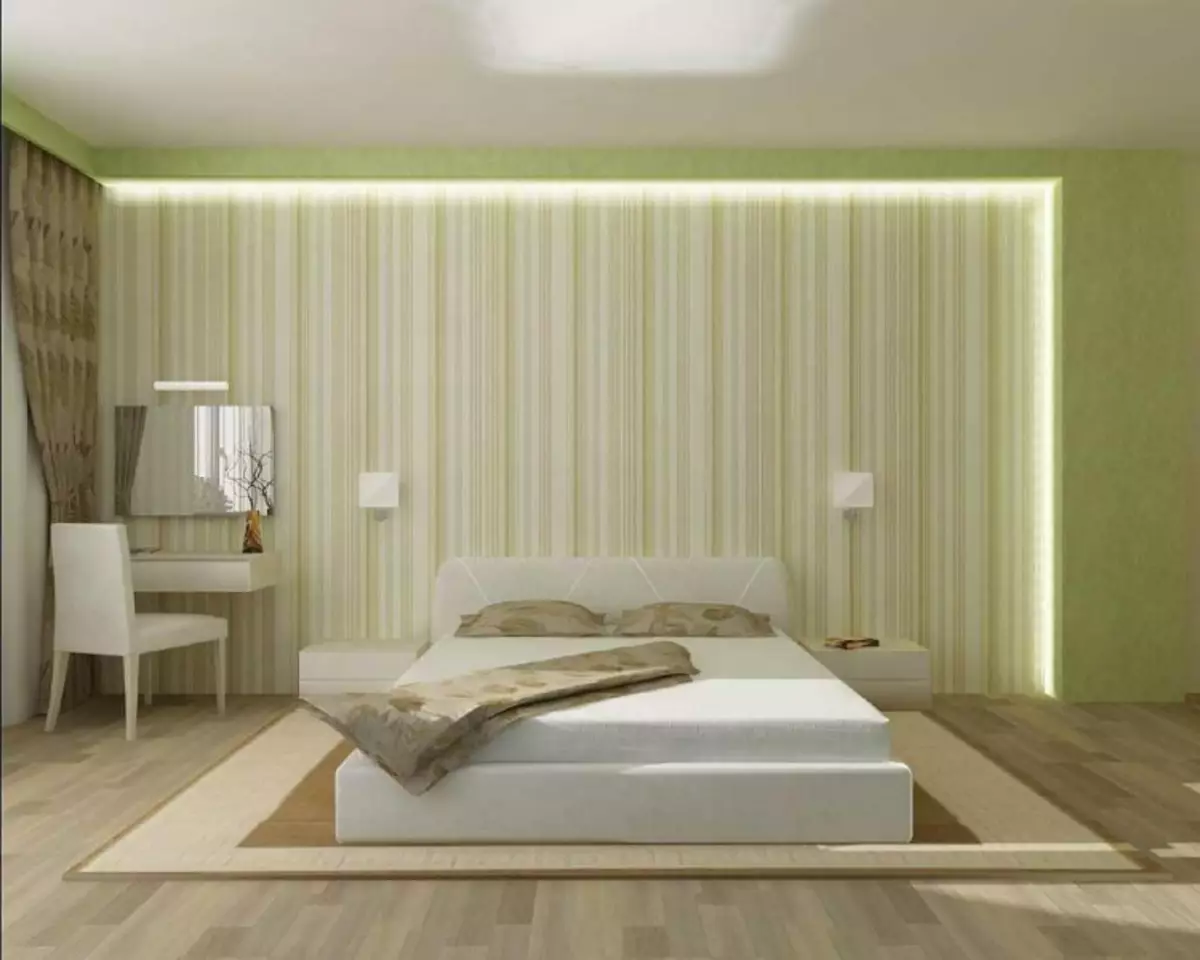 Slaapkamer interieur met twee soorten behang: hoe te straffen, foto, combinatie, selectie van kleuren, metgezellen, voorbeelden voor slaapkamer, ontwerp, hoe te gaan, video