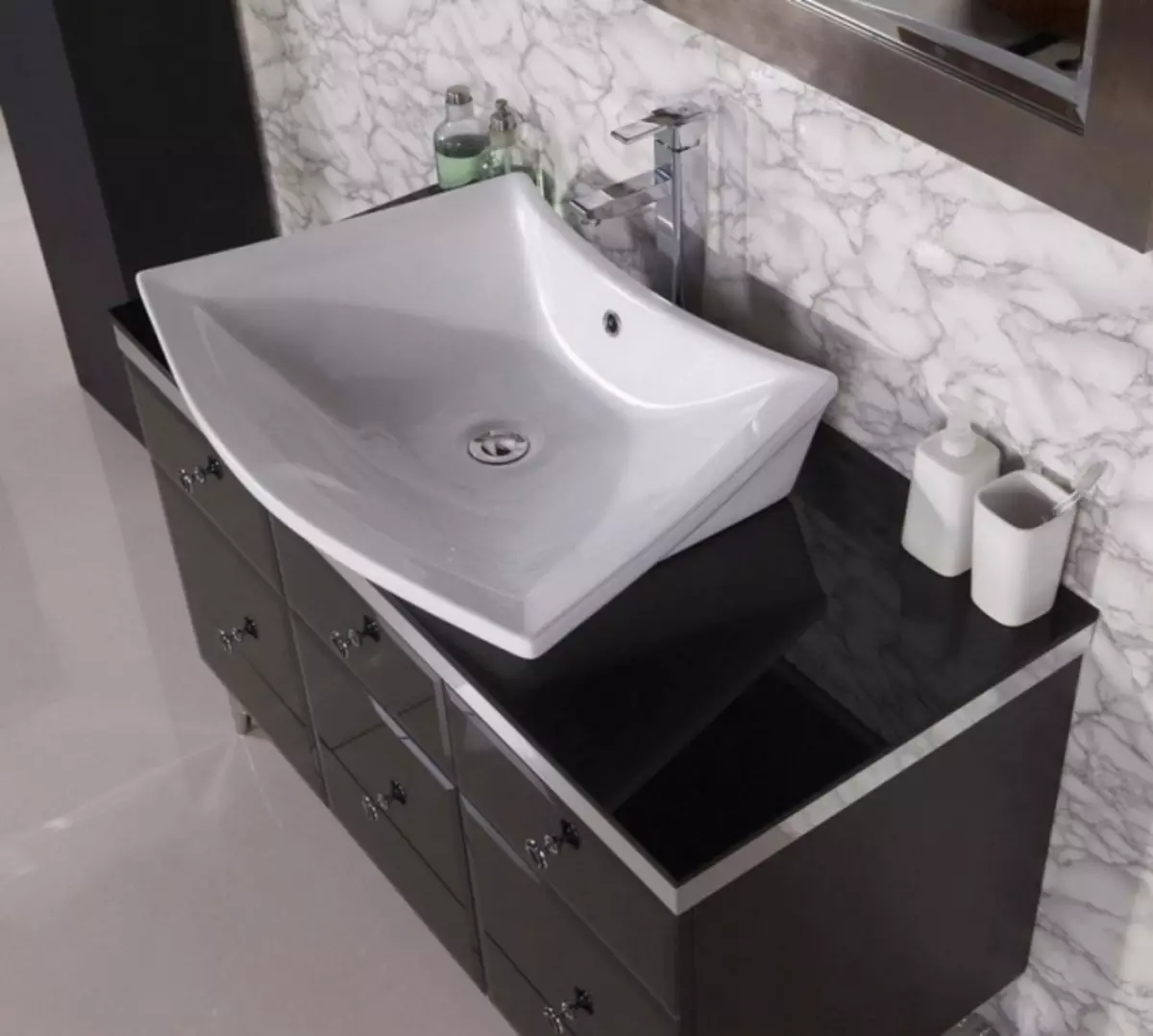 욕실 싱크대가있는 캐비닛 - 실용적이고 세련된 솔루션
