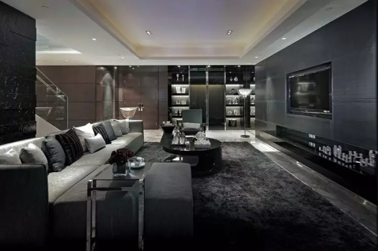 黑色客厅 - 115个单色客厅内部最好的想法的照片