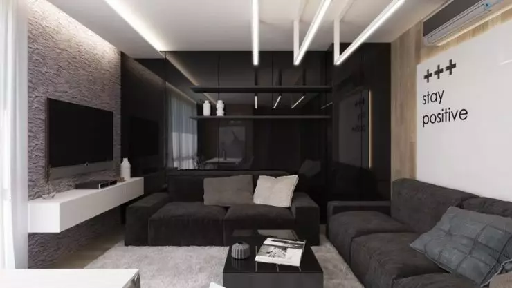 黑色客厅 - 115个单色客厅内部最好的想法的照片