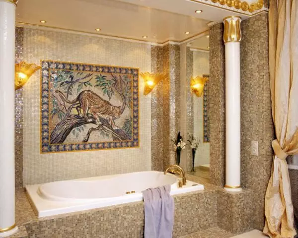 Vannas istabas dizains ar mozaīku - apspriest plusus un mīnusus