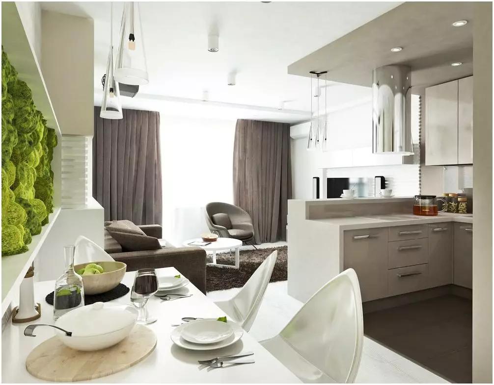 Дизајн на кујната на дневната соба од 15 квадратни метри и правилно поставување на мебел [Фото и видео]