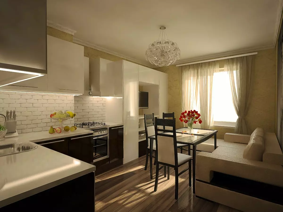 Design da cozinha da sala de 15 m² e a colocação correta de móveis [foto e vídeo]