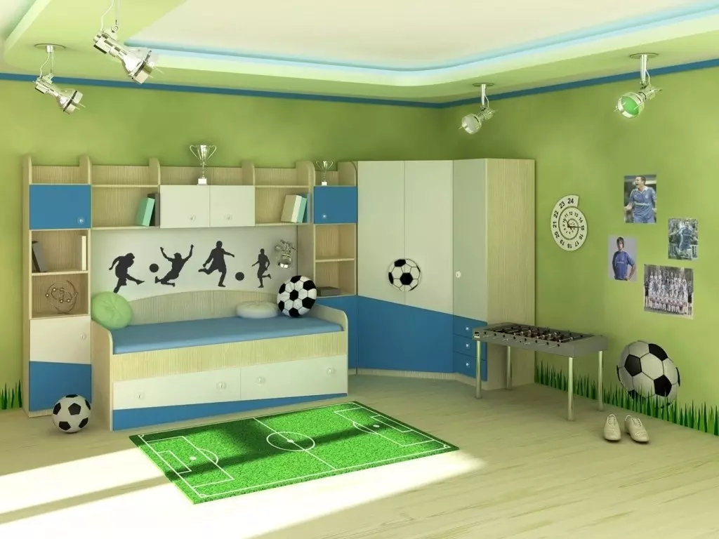 Daddy son football player!: Football themes in the interior of the room