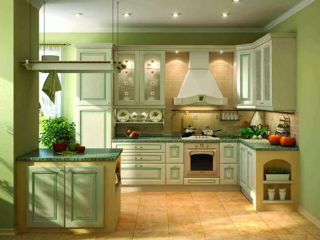 Kombination af farver i køkkenet interiør