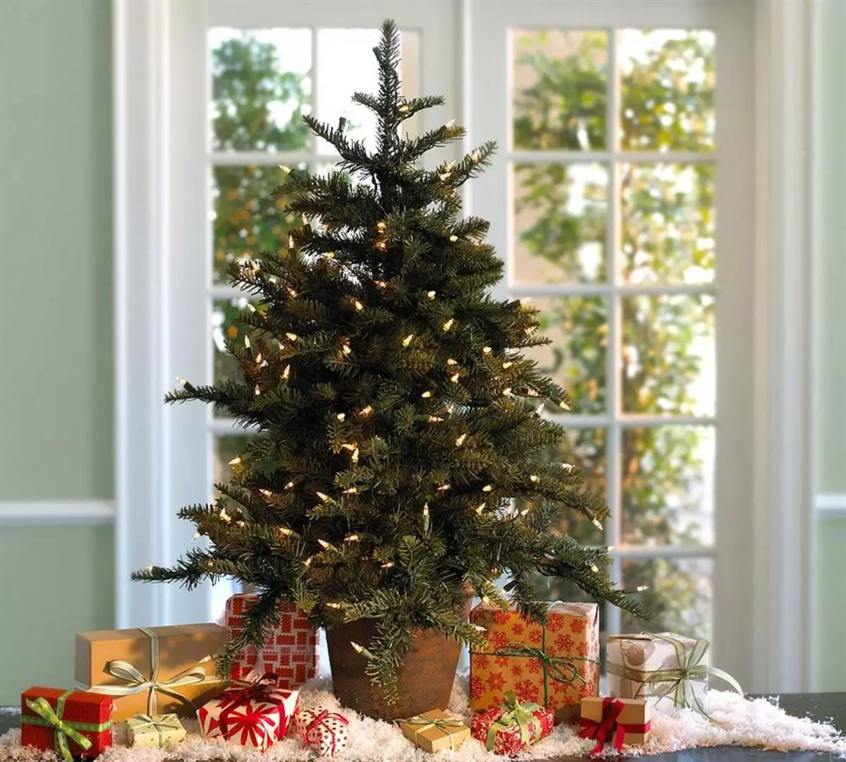 Árbol de Navidad vivo en su olla en casa