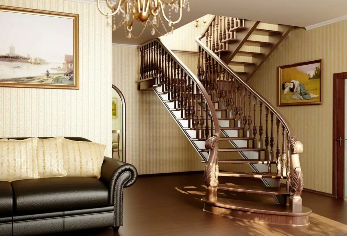 Escaleira na sala de estar no estilo clásico