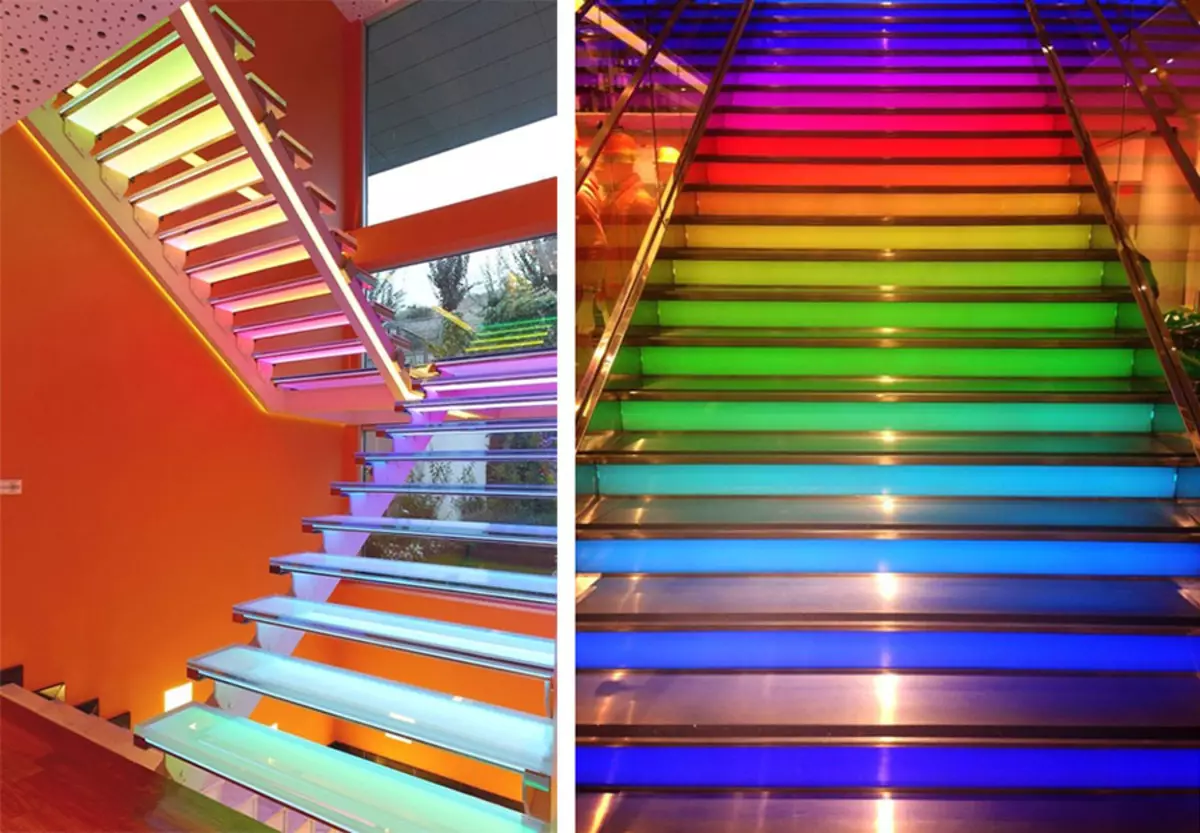 Värillinen lasi taustavalaistu portaikko