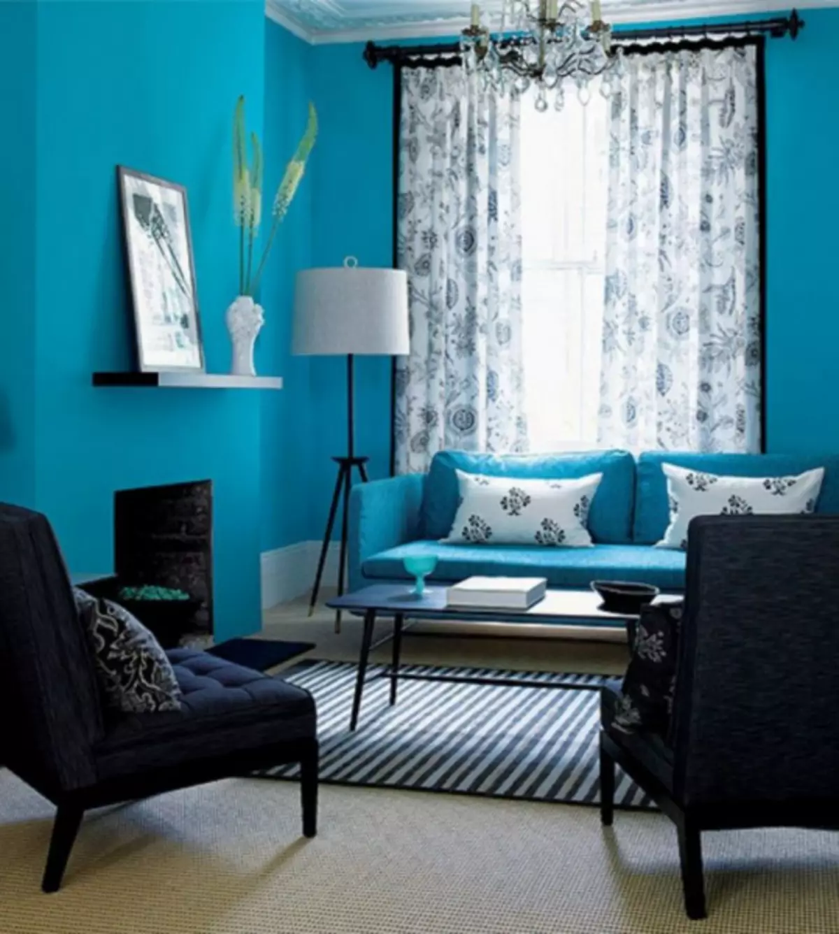 סלון כחול - 110 תמונות של שילוב יוצא דופן של גוונים כחולים בסלון