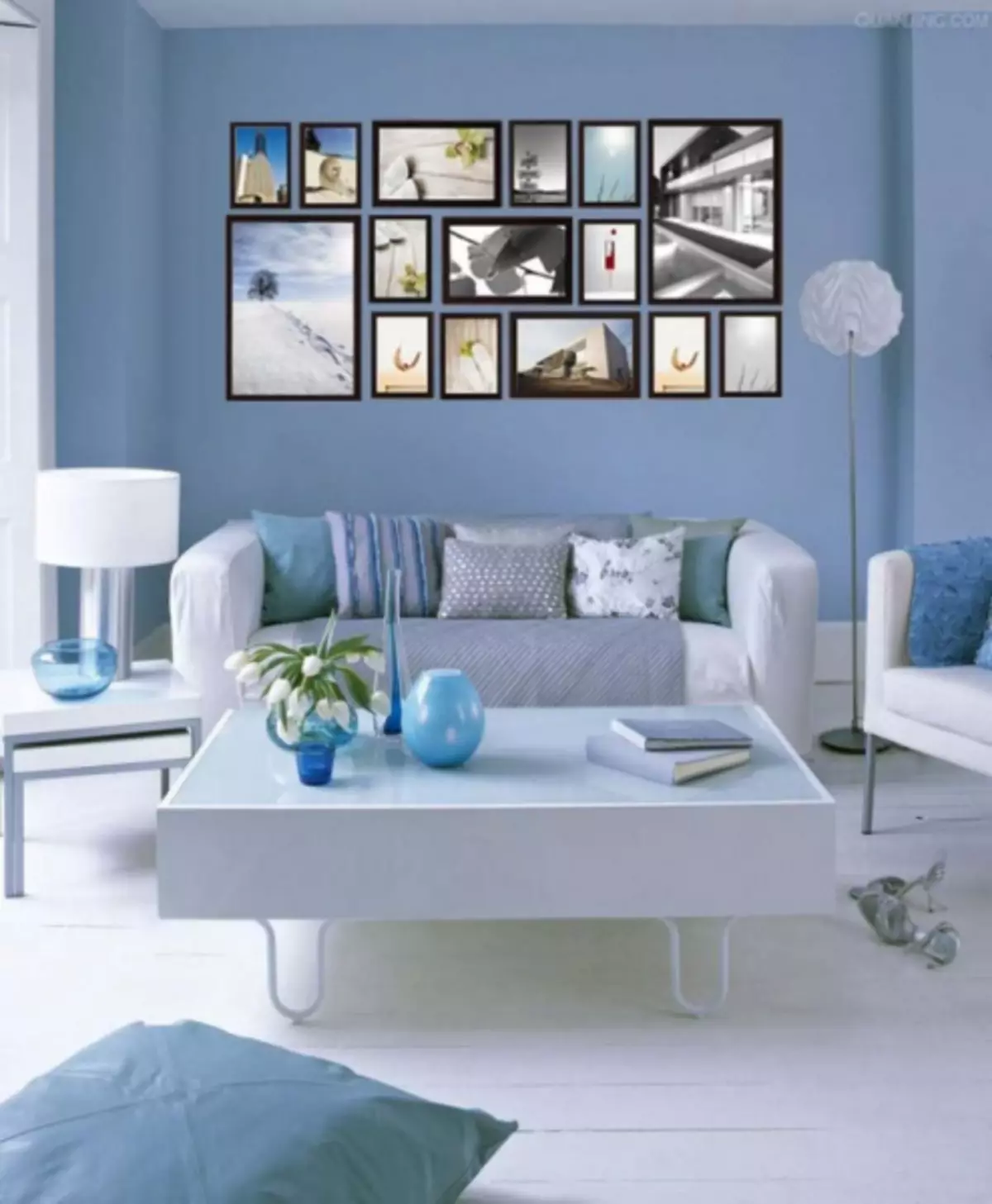 Синя дневна - 110 снимки на необичайна комбинация от сини нюанси в хола