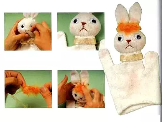 Lutke za lutkovno gledališče - naredite lutka od rokavice zajčkov