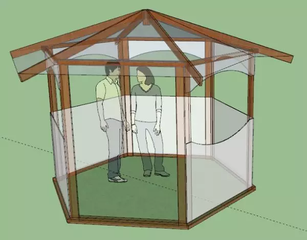 A na-ese foto Gazebos si Polycarbonate na aka ha: Họrọ ụdị na usoro nke ụlọ