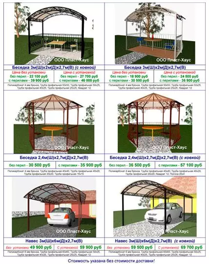 Gambar Gazebos saka polycarbonate karo tangan dhewe: pilih wujud lan metode bangunan