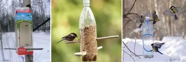 مغذيات للطيور من زجاجات بلاستيكية بأيديهم: ماجستير فئة مع صورة