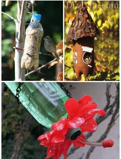 مغذيات للطيور من زجاجات بلاستيكية بأيديهم: ماجستير فئة مع صورة