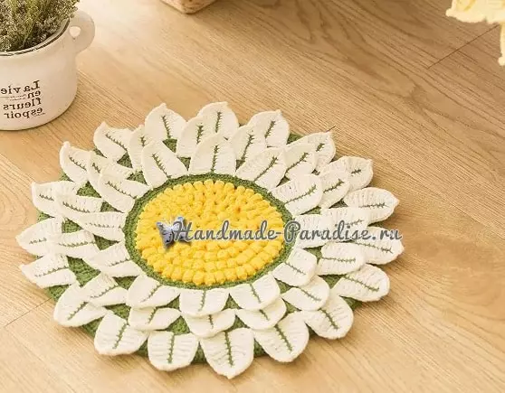 I-sunflower crochet. Uhlangothi lokuhlobisa lwesihlalo
