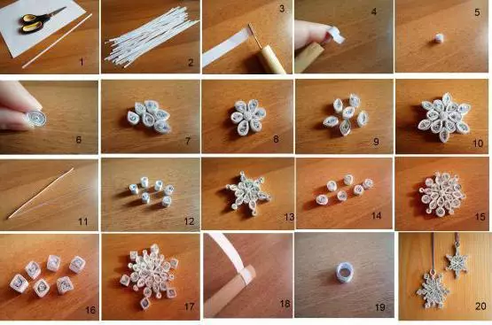 Quilling: تصویر کے منصوبوں کے ساتھ ماسٹر کلاس میں قدم کی طرف سے Snowflake قدم