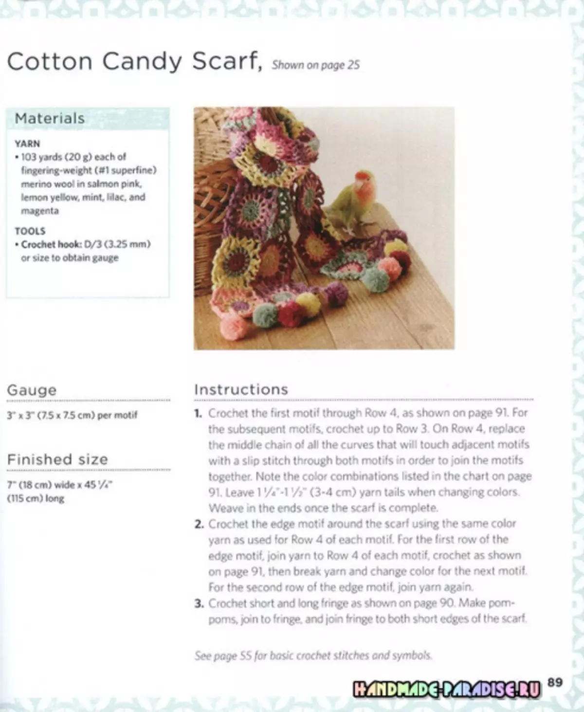 Crochê com cor. Revista japonesa com esquemas