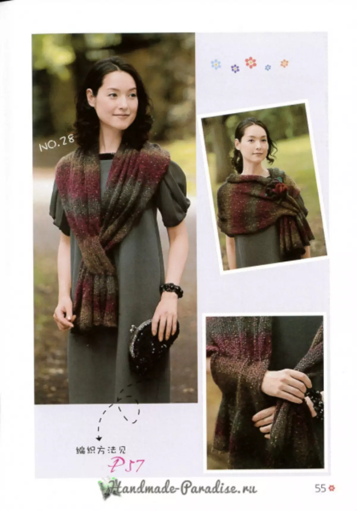 Knitting cape lan poncho. Majalah Jepang kanthi skema