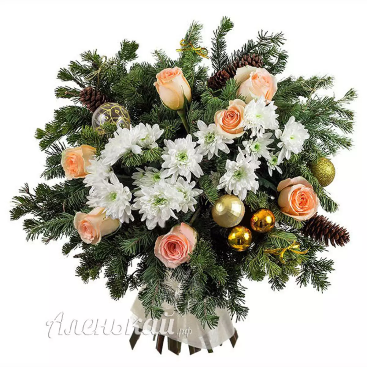クリスマスツリーの代わりに新年の花束の工芸品：写真と冬の花束を調理する
