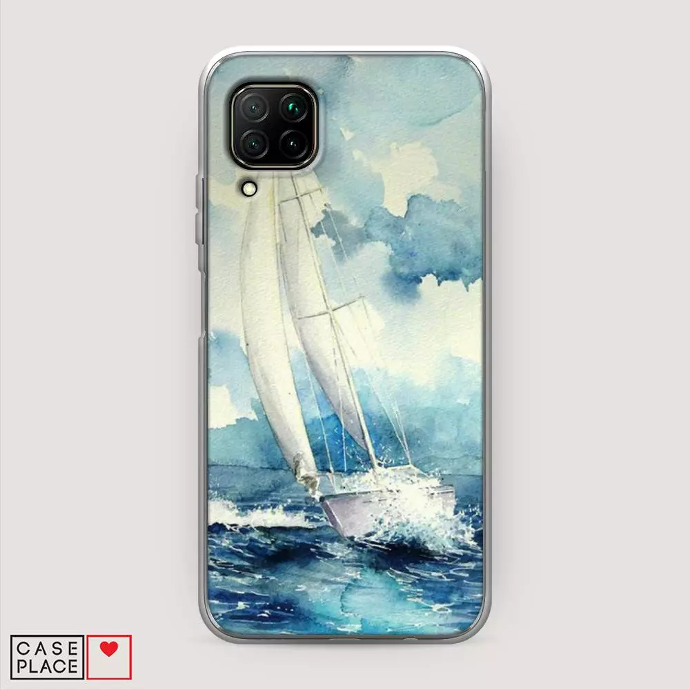 Kaso na may Watercolor Design sa Huawei P40 Lite: Sailboat at Sea