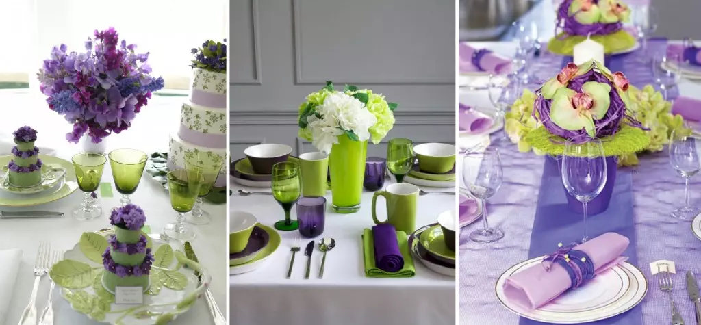 テーブルの設定の紫と緑の色
