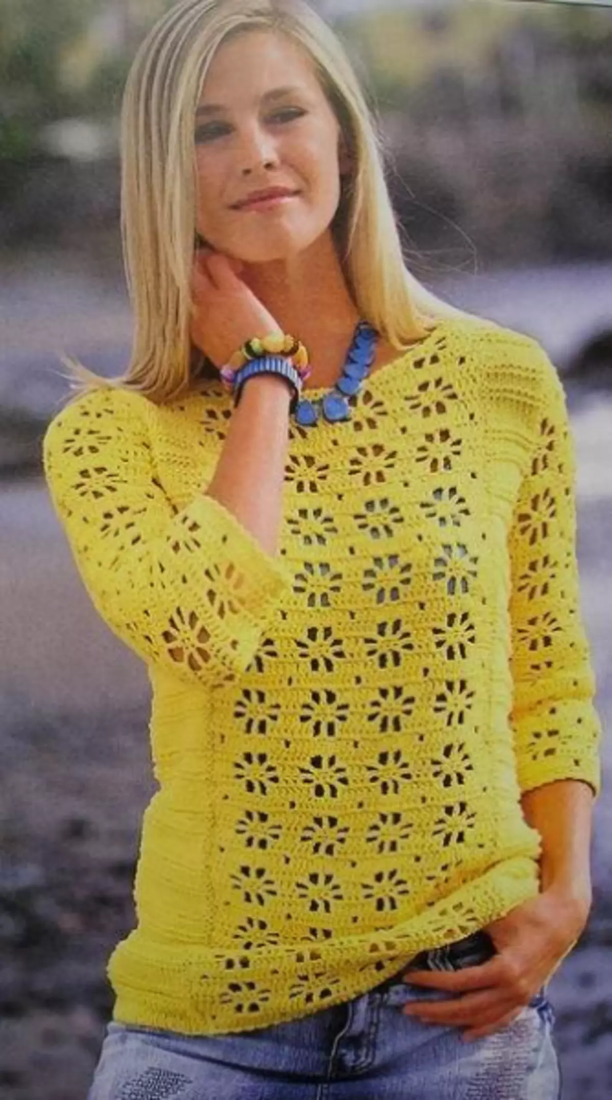 Tricot un minunat pulover galben de vară