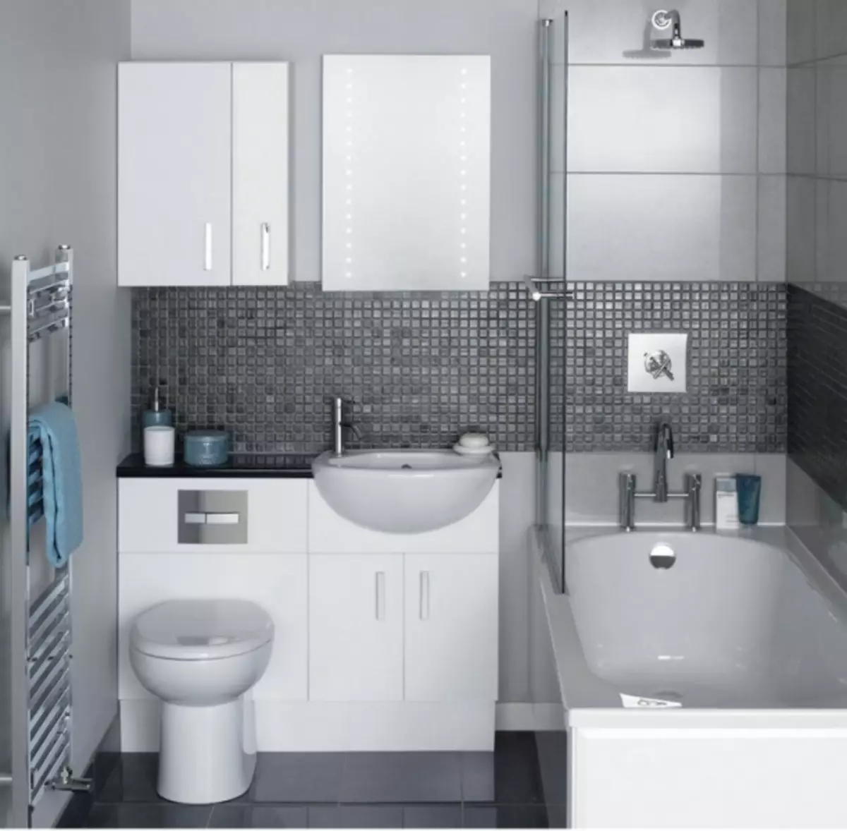 Kylpyhuoneen sisustus yhdistettynä wc: miten tehdä kauniisti ja käytännöllinen pieni tila (38 kuvaa)