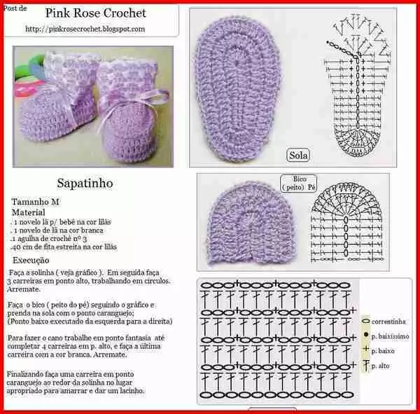 Booties Crochet ji bo Beginners - Knitting and Description Schemes