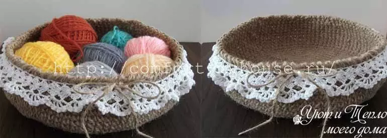 Crocheted jute twine basket