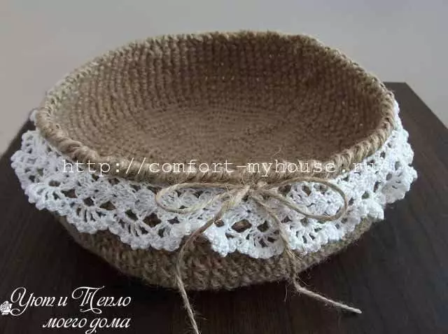 Crocheted jute twine basket