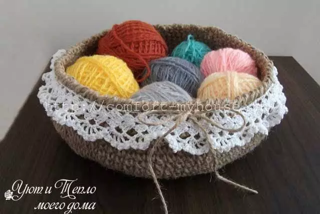 Crocheted jute twine basket