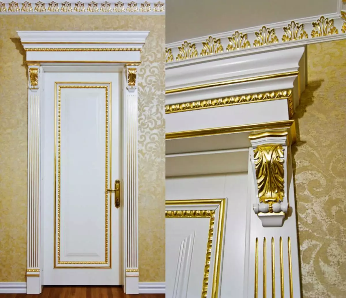 Baltās durvis ar klasisko dekoru
