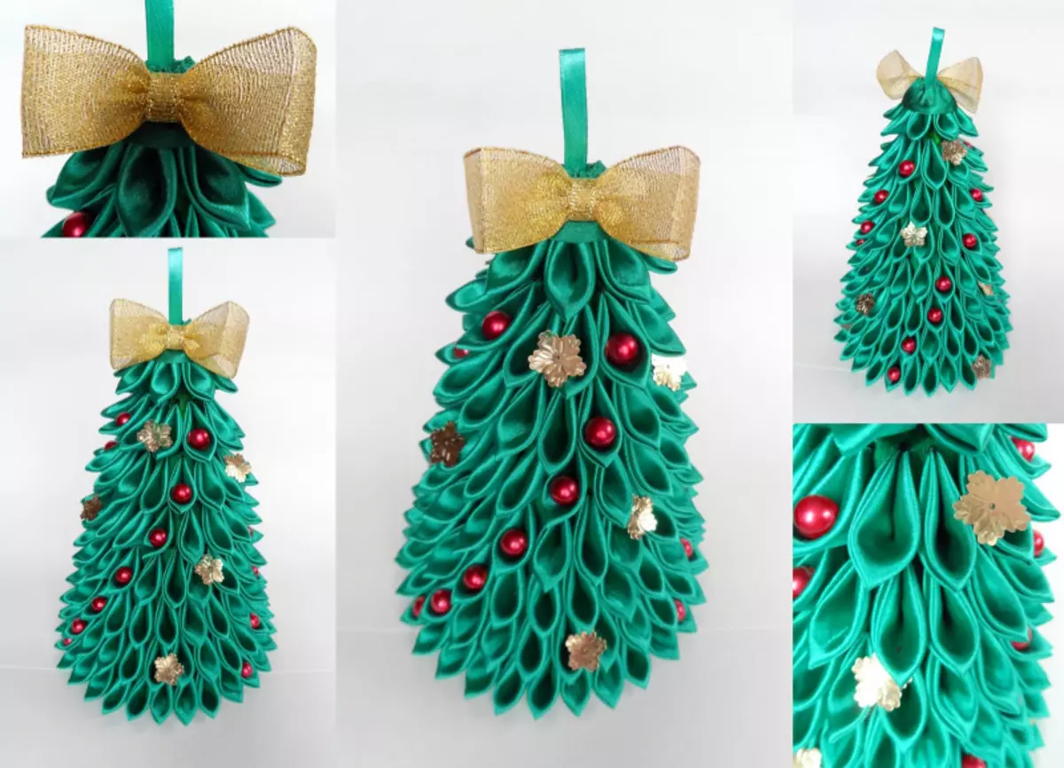 Árbol de Navidad con las manos del papel y de las cintas de satén con fotos y video.