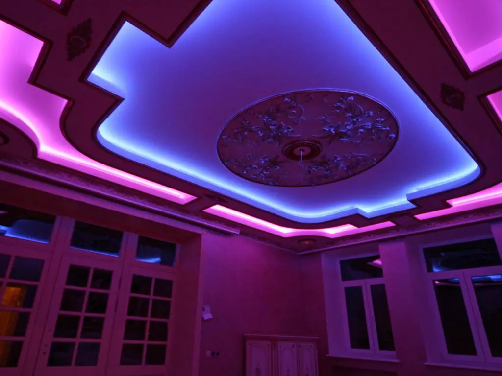 Neon backlight ceiling.