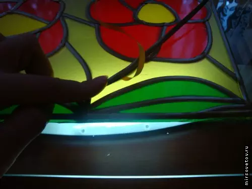 Filmul de sticlă colorat cu mâinile pe fereastră: Clasa Master cu fotografie