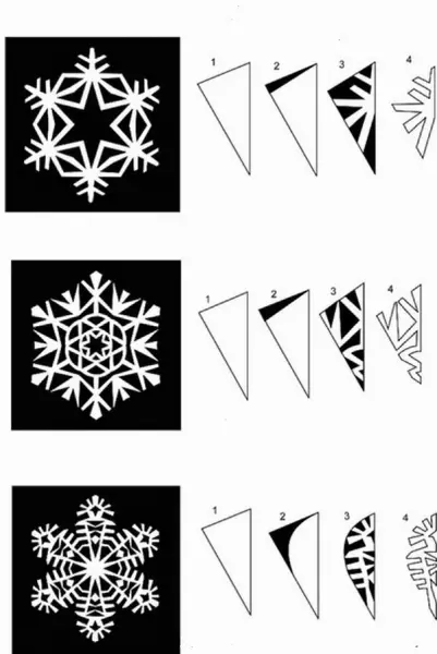 সুন্দর কাগজ snowflakes পর্যায়ে কাটা কিভাবে: ভিডিও সঙ্গে স্কিম