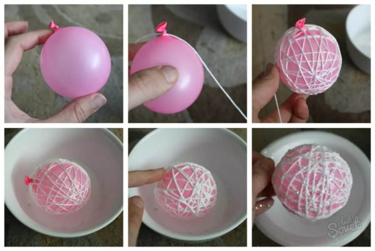 Как сделать шарики из ниток и клея