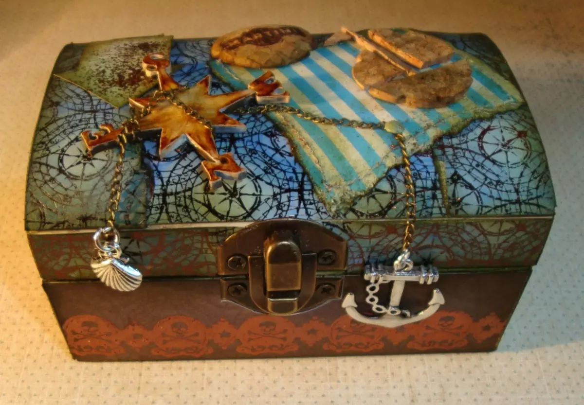 海盜胸部用從紙板的手與照片和視頻