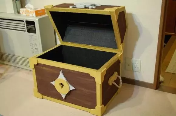 Pirate chest with hand from cardboard with photos and videos