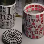 Decoração latas de diferentes materiais e idéias de design moderno